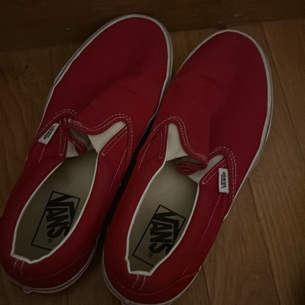 red slip on vans, barley worn, men 7.5, women 9